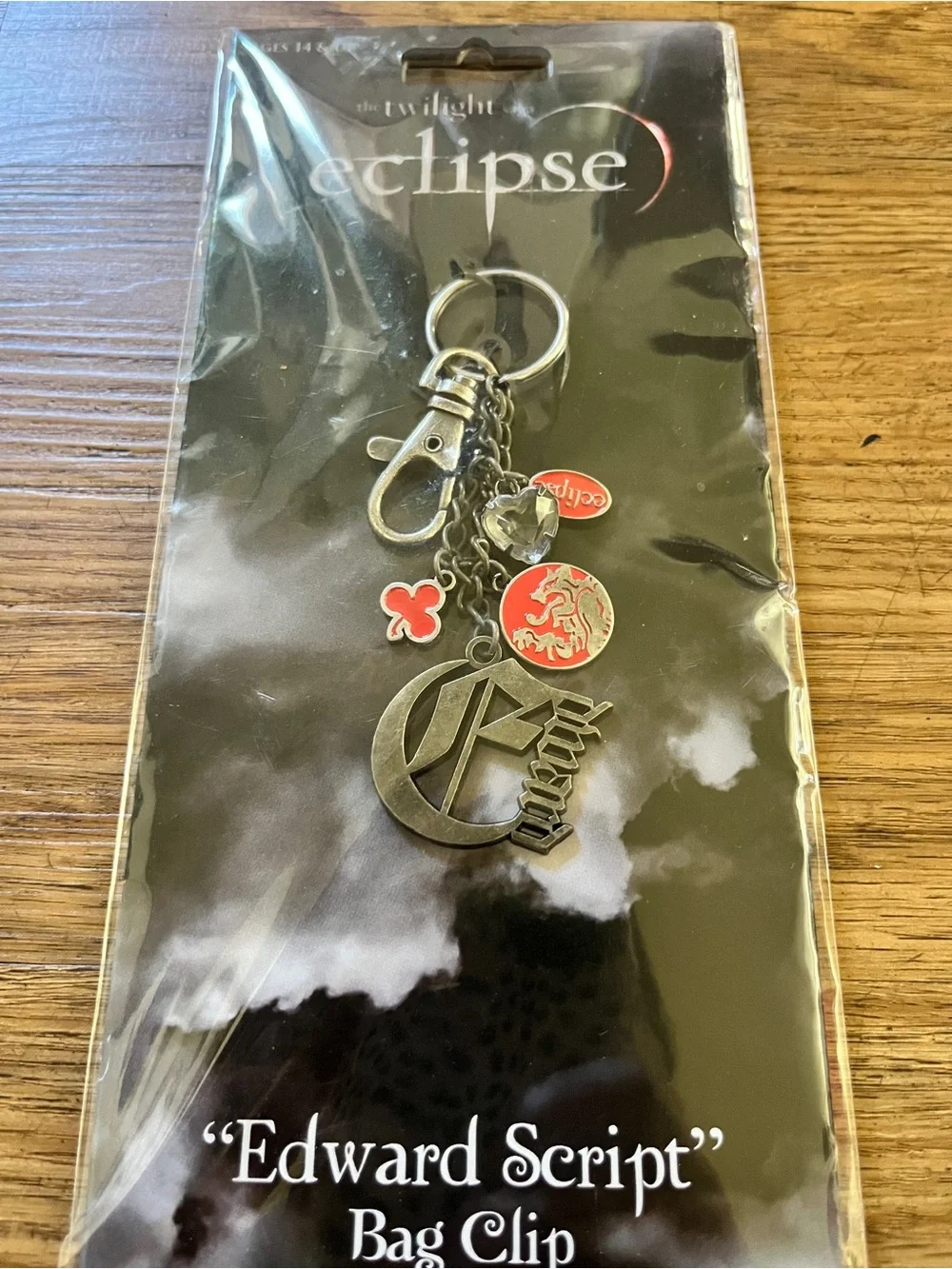 Twilight Saga Eclipse 'Edward Script' Red & Silver Bag Clip Keychain